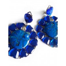 Floral Blue Earrings, Big Flower Earrings, Blue Hearts Clips,